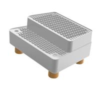 ZGUZMCMK 2 Piezas Rampa para Caja de Arena de Gatos con Escalón Doble Filtro Alfombrilla Antideslizante Diseño Extraíble Material PP Madera Impermeable Fácil L, Gris Claro