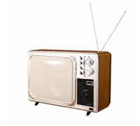 ZGUZMCMK corativo Televisión Retro con Pantalla en Neutro Adorno Televisor Antiguo Pie Tallado Miniatura Elemento Clásico para Bar, Salón, Marrón