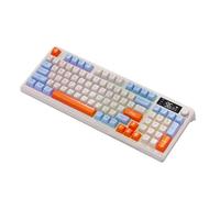 ZGUZMCMK Teclado Mecánico Ruso Inalámbrico con 96 Teclas Retroiluminación Cirílica Pantalla Digital Y Perilla Multimedia Conexión Tipo C Adecuado para Juegos O, Azul Amarillo