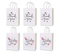 Zgwansui Paquete de 6 bolsas de regalo de agradecimiento, bolsas de papel kraft blanco con asas de 8.3 x 5.9 x 3.1 pulgadas, pequeñas bolsas de agradecimiento para recuerdos florales, bolsa de regalo