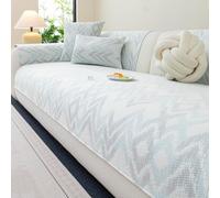 ZGWRYI Funda De Sofá Verano Refrescante Antideslizante, Funda Sofa Universal Cubre Canape Sofa Cover - Cómodo Material de Seda Hielo - Diseño Transpirable(Light Blue,90x240cm)