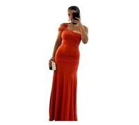 ZGXNYI Elegante Vestido Largo Ajustado Irregular de un Solo Hombro for Mujer, Sexy, sin Espalda, for Fiesta, Club, Noche.(Orange,S)