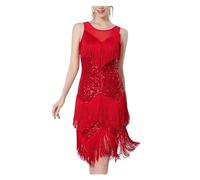 ZGXNYI Vestido de Baile Latino con Lentejuelas y Flecos para Mujer - Traje de Escenario para Actuación Tango Rumba (Red,XL)