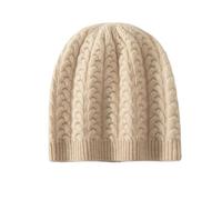 ZGYOZMNG Gorro Unisex de Punto de Cachemira Lisa, Grueso, de Invierno, cálido, Informal, Acanalado, sin Visera (Beige, Talla única)