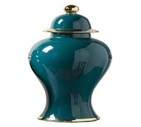 ZGYOZMNG Jarrón de cerámica Verde Estilo Ginger Jar con Borde Dorado, jarrón de Porcelana Rural Vintage Estilo Ginger Jar con Tapa, Adorno para Centro de Mesa, arreglo Floral (L) (Verde M)