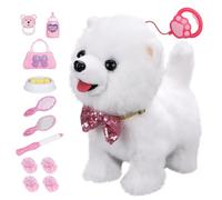 ZGZBLOCK Perro de Peluche de Juguete con Correa de Control Remoto, Interactivo electrónico Mascotas Juguetes Perro,Incluye Accesorios de Juguete del Perro (933-155E-Perro Blanco)