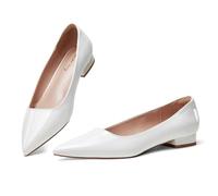 Zhabtuc Bailarinas Mujer Zapatos Planos con Punta Elegantes Zapatos Slip-on Bailarinas Clásicas con Punta Cerrada Ballet Flats, Charol Blanco, 38.5 EU