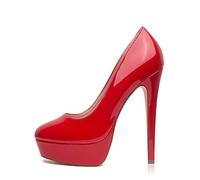 Zhabtuc Mujer Moda Zapatos de Tacón Aguja con Plataforma Sexy Punta Redonda High Heels 14 CM Stilettos Fiestas Boda Oficina Tacones Altos, Rojo, 39 EU
