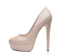 Zhabtuc Mujer Moda Zapatos de Tacón Aguja con Plataforma Sexy Punta Redonda High Heels 14 CM Stilettos Fiestas Boda Oficina Tacones Altos, Desnudo, 37 EU