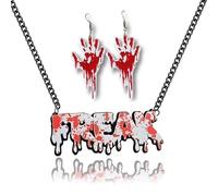 Zhang shine Juego de joyas de Halloween, collar de letras con abertura de goteo de sangre de terror, aretes de mano de sangre roja sangrante, hip hop, fiesta temática de Halloween, joyería de vampiro