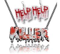 Zhang shine Juego de joyas de Halloween de acrílico de terror rojo goteando sangre, collar con letras de sangre que ayuda a sangrar, aretes de sangre hip hop, fiesta temática de Halloween, joyería de
