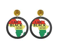 Zhang shine Pendientes de madera natural para mujer, étnicos africanos de Juneteenth 1865, aretes colgantes geométricos retro colgantes de gota rasta, joyería de historia negra, Talla única, Acrílico