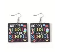 Zhang shine QDD212 - Pendientes de graduación de madera para el profesor, con texto en inglés "Happy Last Day of School", para mujeres y niñas, regalo de joyería para el regreso a clases