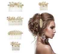 Zhangfang Conjunto de 5 peignes latéraux pour femmes avec motif feuille et accesorios para cheveux dorés Peignes décoratifs en strass avec peignes coulissants métalliques French Twist