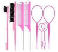 Zhangfang Juego de 8 cepillos para el pelo que consta de 4 herramientas Topsy Tail, 1 peine de cerdas de jabalí