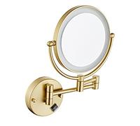 ZHANGGL Espejo de Maquillaje de Pared de 8 Pulgadas con Aumento de 10x, Ajustable 360°, de Doble Cara, Plegable, con Acabado Dorado Cepillado, Ideal para tocadores de Hotel y Uso