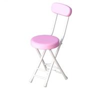 ZHANGGL Taburete Plegable portátil de PU con Respaldo - Silla Redonda Acolchada para Cocina, Oficina y Cambiador - Ligero, Ahorra Espacio, Color Rosa, Ideal para Espacios pequeño