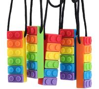 Zhangpu Mordedor para Masticar, 5 Piezas, Collar Sensorial para Masticar, Mordedor de Silicona con Ladrillo Arcoíris para Niños Autistas, Dentición del bebé, TDAH, Autismo (Como se muestra)