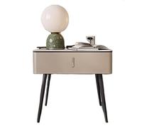 zhangrui1888 Mesita de Noche Bordes Redondeados Mesita de Noche Madera Cuero Cajón único Oculto Armario de Noche(Beige)