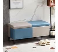 ZHANGshouf Banco de cama tapizado azul marino y gris con asiento otomano rectangular de almacenamiento para sala de estar, dormitorio, entrada, reposapiés multifuncional y baúl de almacenamiento (60