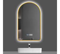 ZHANGshouf Espejo de baño arqueado con luz LED, montado en la Pared, con Marco de Metal, antivaho, 3 Colores Regulables para Maquillaje y Afeitado (Plateado, 60 x 80 cm)