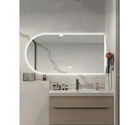 ZHANGshouf Espejo de baño arqueado con luz LED, sin Marco, Regulable en 3 Colores, antivaho y Resistente al Agua IP54 (Corte a la Derecha, 50 cm x 100 cm)