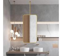 ZHANGshouf Espejo de Pared con Marco y Brazo de Metal Dorado, Espejo Rectangular con Barra Colgante para baño, Espejo de Techo Dorado, Espejo Flotante para Maquillaje y Afeitado (40 x 60 cm).