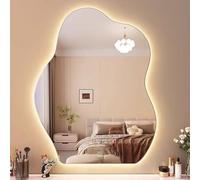 ZHANGshouf Espejo de Pared Grande Inteligente para baño, diseño de Nube, Espejo de Maquillaje asimétrico, LED de 3 Colores, antivaho, Interruptor táctil (3 Colores, 40 x 60 cm)