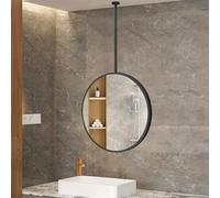 ZHANGshouf Espejo de Pared Redondo para baño, con Barra Colgante, Marco de Metal Negro, para Techo, Flotante, para Maquillaje y tocador, Brazo Personalizable (diámetro: 60 cm/23,6 Pulgadas)