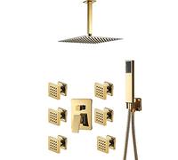 ZHANGshouf Juego de grifos de Techo para baño Rain Gold Mixer Shower Combo con Ducha de Mano, chorros corporales, 12 Pulgadas, a, tum