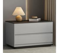 ZHANGshouf Mesita de noche minimalista gris claro de madera maciza con 2 cajones de almacenamiento, no requiere montaje, mesa auxiliar moderna de 70 cm para dormitorio, muebles de departamento