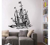 ZHANGXUANS Adhesivo de pared de vinilo negro con diseño de barco pirata, adecuado para habitaciones y dormitorios infantiles, tema de aventura, adhesivo de pared extraíble 57 x 64 cm