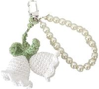 ZhangyiHot 1 llavero de cadena de perlas creativas blancas con colgante de flor de punto, llavero de orquídea de campana de punto, cordón de perla, adornos, llaveros y accesorios de dijes (ZS581),