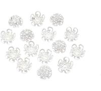 ZhangyiHot 100 tapas de cuentas de plata de 8 mm brillantes de filigrana vintage de plata con diseño de flor de plata para hacer joyas, pulseras, aretes, artes, accesorios de manualidades