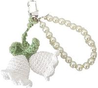 ZhangyiHot Llavero de cadena de perlas creativas blancas con colgante de flor de punto, llavero de orquídea de campana de punto, cordón de perla, adornos para mujer (ZS641), Blanco, 1