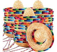 Zhanmai Paquete de 25 mini sombreros mexicanos sombrero de paja del Cinco de Mayo, decoraciones de fiesta con cordón para niños y mascotas, disfraz de fiesta (9 pulgadas)