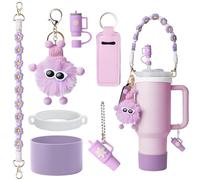 ZHAO GE 7 PCS Stanley Cup Accesorio, Accesorios Stanley: Fundas de Silicona, Fundas para Pajitas y Decoración, Accesorios para La Botella Stanley para Stanley Cup de 800 ml a 1000 ml (Púrpura)