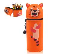 ZHAO GE Estuche Silicona Escolar 2 en 1 - Kawaii Tiger, Estuche Escolar Silicon Blanda Retráctil, con Cremallera, para Niños, Niñas y Estudiantes (Naranja)