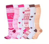 ZHAOCAI 6 pares de calcetines de compresión para mujer, calcetines de apoyo para trombosis, calcetines de compresión, calcetines hasta la rodilla, para deportes, viajes y uso diario, 1-surtido, S-M