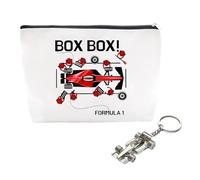 ZHAOCAI f1 - Regalos para mujer, juego de 2 piezas Silber Racing Auto Schlüsselanhänger und Racing Fans Kosmetiktasche, Formel 1 Geschenk für Mutter Freundin, Rennsport Liebhaber Geschenkidee
