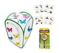 ZHAOCAI Mariposas de cría de mariposas, jaula plegable de hábitat con lupa de 60 mm y 5 tarjetas de identificación de insectos, jaula de protección de hábitat de mariposa, 60 x 37 x 40 cm