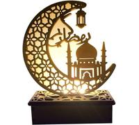 Zhaocaigui Ykop Ramadán Eid Decoraciones Mubarak Ramadán LED Musulmán Luz nocturna Eid Mubarak Adornos DIY Madera Festival Luz Luna Estrellas Cortina Luces Mubarak Luna Noche