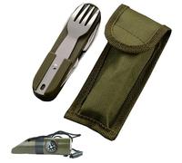 ZhaoCaiWJ Cubiertos Camping Plegables 6 en 1 - Vajilla Multifuncional de Acero Inoxidable Desmontable con Silbato de Supervivencia - Ideal para Acampar, Senderismo y Paquetes de Emergencia