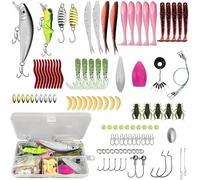 ZhaoCaiWJ Kit de Señuelos de Pesca Spinning - Caja de Aparejos Completa con Cebos Artificiales Mixtos: Minnow, Saltamontes, Vinilos, Cucharillas y Anzuelos - Equipo de Pesca para Mar y Río (Black Ba