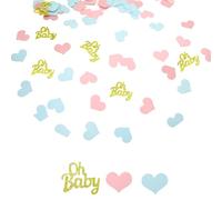 ZHAOCI Gender Reveal Party Deko, Babyparty Deko Niña Niño, 100 unidades Baby Shower Colorido Confeti Decorativo, Confeti con purpurina para decoración de fiestas de bebé, (forma de corazón, rosa y