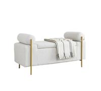 Zhaoj24-05 Banco al pie de la Cama Elegante Banco de Almacenamiento tapizado de Lino con Brazos cilíndricos y Patas de Hierro for Pasillo, Sala de Estar y Dormitorio. Taburete de Cama(Blanco)