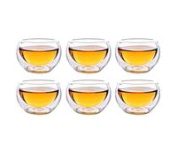 Zhaoj24-05 Copa de vidrio Juego de 6 tazas pequeñas té vidrio doble pared, degustación borosilicato transparente soplado a mano
