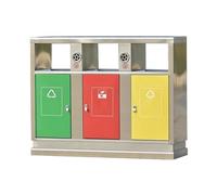 Zhaoj24-05 Cubos de basura para exteriores Contenedor de basura acero inoxidable for exteriores, comercial, con tres tipos clasificación