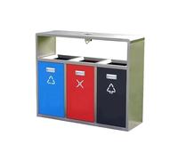 Zhaoj24-05 Cubos de basura para exteriores Papelera de acero inoxidable for exteriores con tres compartimentos y cenicero