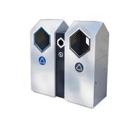 Zhaoj24-05 Cubos de basura para exteriores Papelera doble for espacios públicos al aire libre, con forma geométrica, de metal